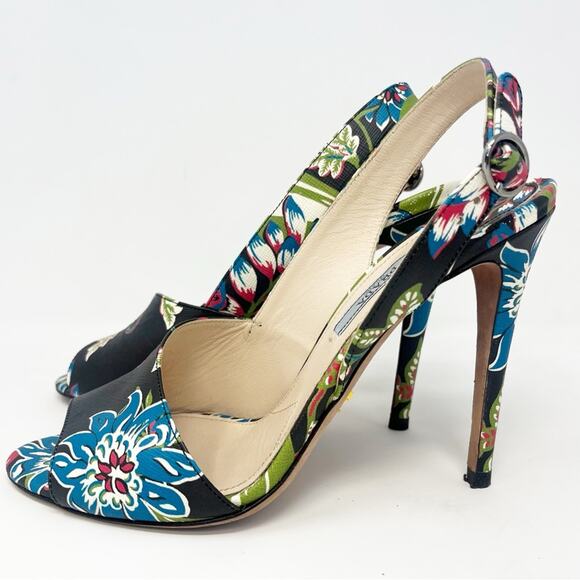 Prada Floral Leather Slingback Shoes - Picture 3 of 13